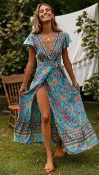 2022 m. Vasaros Moterų bohemišką drabužių Atsitiktinis V-Kaklo Atostogų boho drabužių sijonas Seksualus Maxi Suknelė Moterims, Ilgai Seksualių Merginų Drabužiai