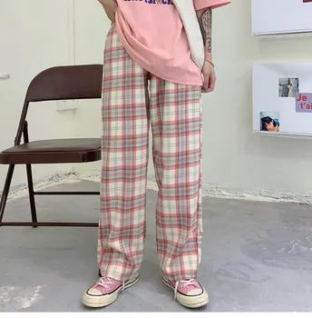 Harajuku Haremo Kelnės Moterims, Negabaritinių Priežastinis Baggy Pledas Sweatpants Streetwear Hip-Hop Unisex Aukšto Juosmens Pločio Kojų Kelnės Moteriška